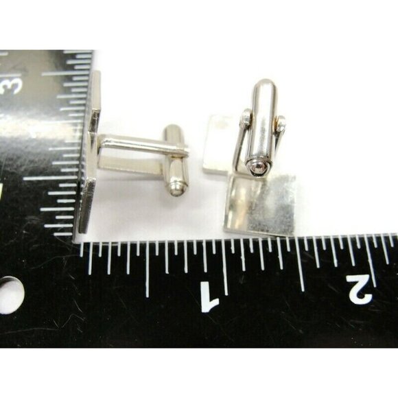 Double Square Cufflinks Smooth Lined Silver Tone Tux Shirt Dress Suit Vintage - Picture 9 of 9